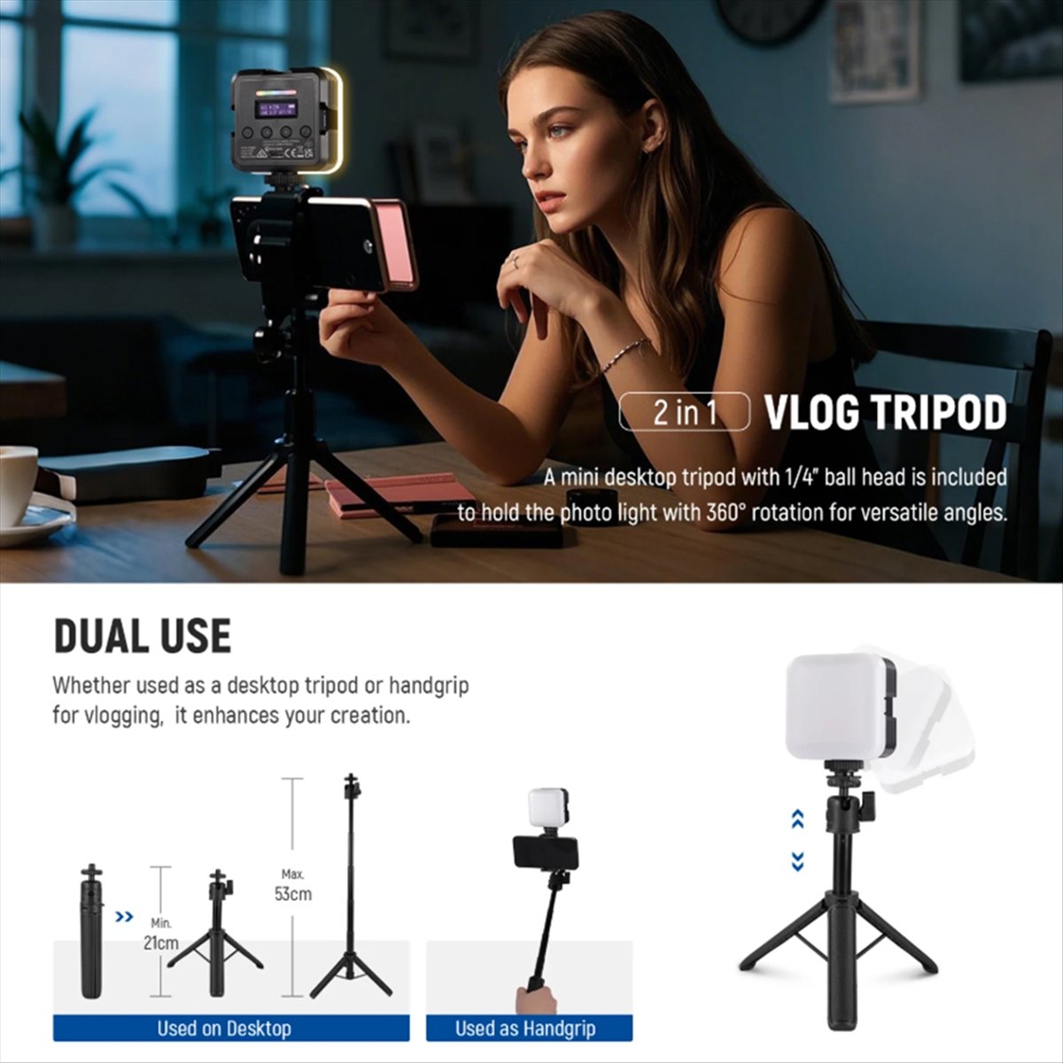 Photography Lighting App - Luce video RGB magnetica superiore con